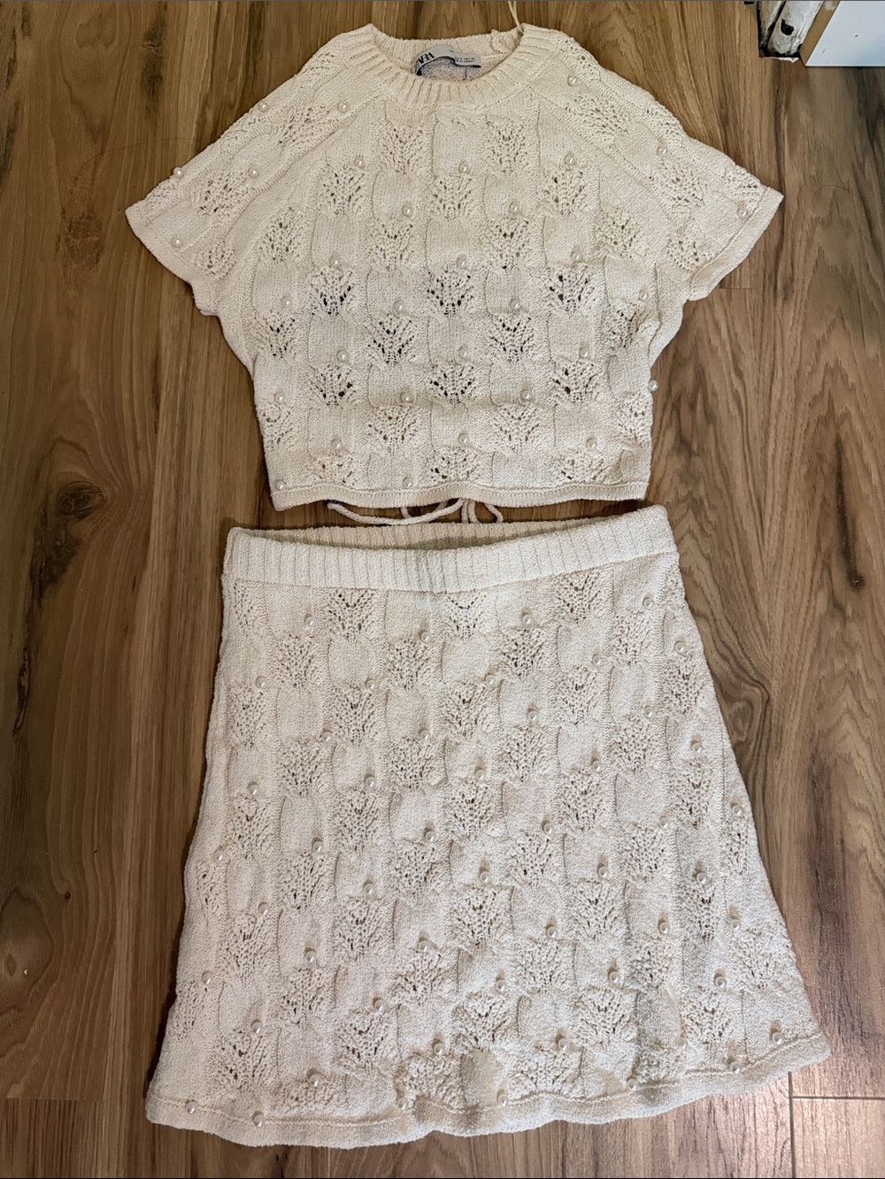 Zara Cream Knit Two-Piece Skirt Set